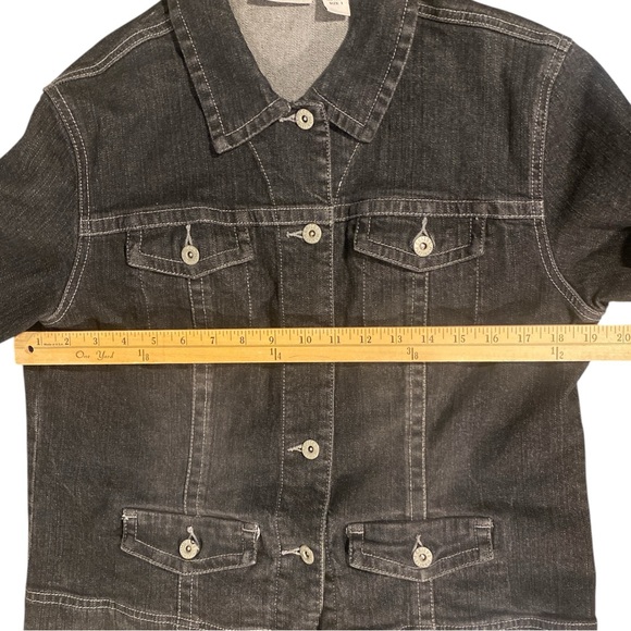 Chicos Platinum Jacket Women’s 1 (Medium) Black Denim Pockets Stretch Classic - Picture 10 of 13